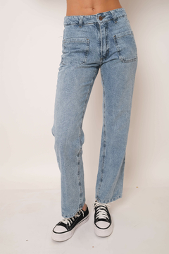 Jean Wide leg, rígido, con bolsillos en el frente. Celeste y gris - comprar online
