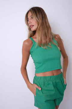 Top de bengalina, elastizado , con costuras - comprar online