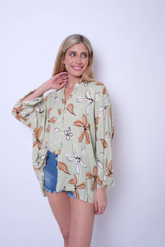 Camisa de lino estampada, oversize. - tienda online