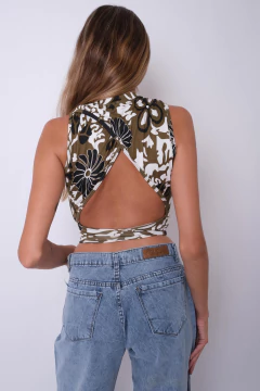 Top estampado, de modal viscosa, con abertura en espalda y lazo. en internet