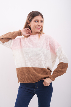 Sweater de acrílico tricolor, corte cuadrado. - comprar online