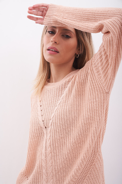 Sweater tejido , tramado y calado en V . - tienda online