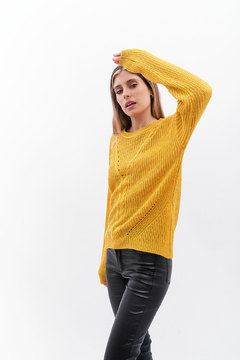 Sweater tejido , tramado y calado en V . - comprar online