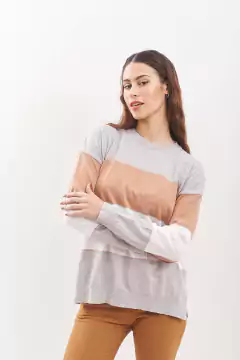 Sweater de bremer combinado, con guardas y tajitos laterales. - comprar online