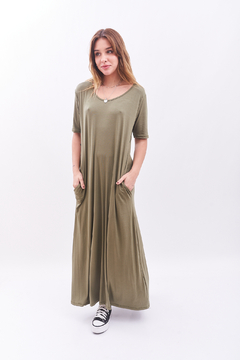 Vestido de modal viscosa, largo, con bolsillos. - Proverbio
