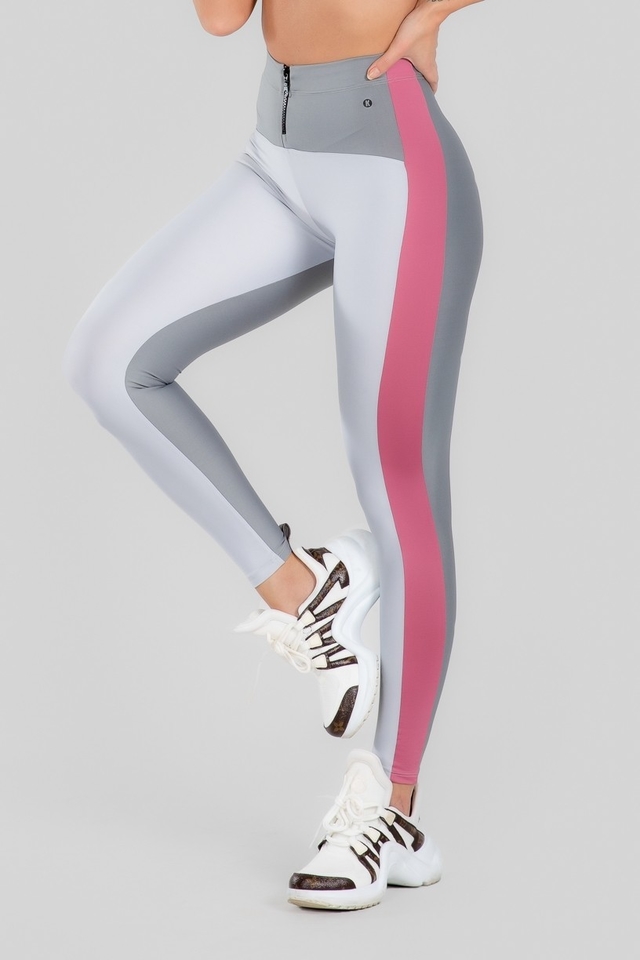 CALÇA LEGGING TRÊS CORES COM ZÍPER (BRANCO / CINZA / ROSA) | REF: K2967-B