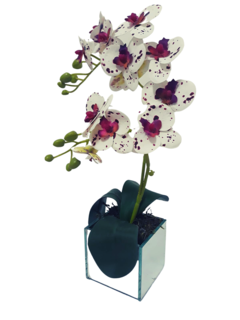 Arranjo vaso espelhado com orquídeas branca mesclada
