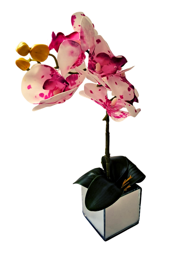 Mini arranjo orquídeas mescladas de branca e rosa vaso espelhado