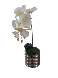 Arranjo Orquídeas Branca No Vaso De Cerâmica Prateado - Darc Flores e Arranjos Artificiais