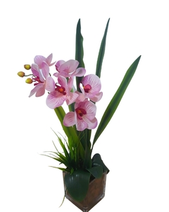 Arranjo orquídeas rosas de silicone no vaso de vidro - comprar online