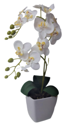 Arranjo com orquídeas branca de silicone no vaso branco de melanina - comprar online