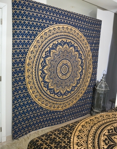 Manta mandala Azul y Dorado