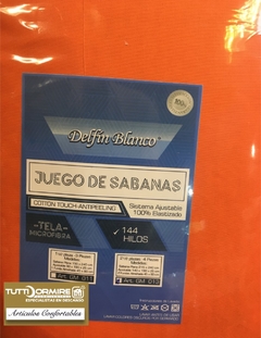 Juego de sábanas Delfin Blanco Microfibra 144 hilos 2 ½ plazas - Tutti Dormire colchones