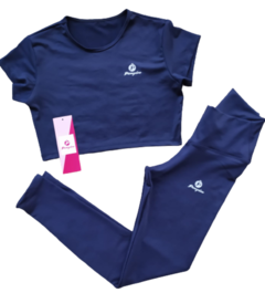 Conjunto Deportivo Leggins Azul y Blusa Corta
