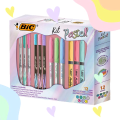 KIT BIC MARCADORES TONOS PASTEL X 12 UNIDADES.