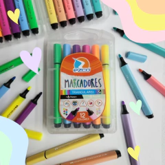 MARCADORES EZCO TRIANGULARES VALIJA X 6 NEON + 6 PASTEL en internet