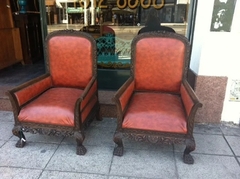 Antiguo Par De Sillones Tallados Living