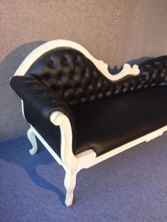 Sofa Chaise Longue Francés Tapizado Eco Cuero Negro Living