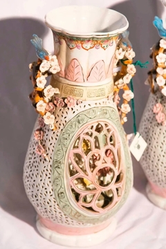 Antiguo Par Jarrones De Ceramica Flores Sano Jarron - comprar online