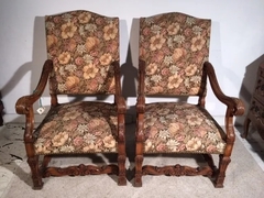 Antiguo Par Sillones Tallados Tapizados Gobelino Living