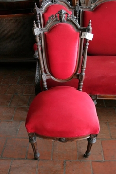 Imagen de Antiguo Living Sillon Madera Tallada Pana Roja