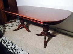 Antigua Mesa De Comedor Doble Bocha Con Tabla De Alargue