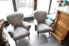 Antiguo Par De Sillones Tapizados En Pana Gris Living