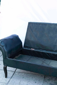 Antiguo Chaise Lounge De Cuero Negro Con Cajon Living - tienda online