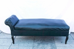 Antiguo Chaise Lounge De Cuero Negro Con Cajon Living