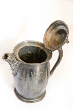 Antigua Jarra De Chocolatero De Metal Plateado Vajilla - La Rueda