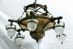 Antigua Araña De Alabastro Con Tulipas Y Bronce. 6 Luces.!! - comprar online