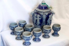 Antigua Jarra De Cerámica Con 8 Vasos Vajilla
