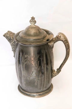 Antigua Jarra De Chocolatero De Metal Plateado Vajilla