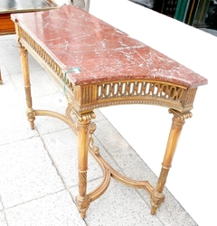 Antigua Consola Marmol Madera Dorada - La Rueda