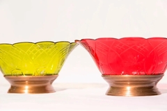 3 Fuentes De Vidrio Con Base De Bronce Unicos Vajilla - tienda online