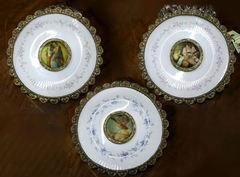 3 Platos Bronce Y Porcelana Tsuji