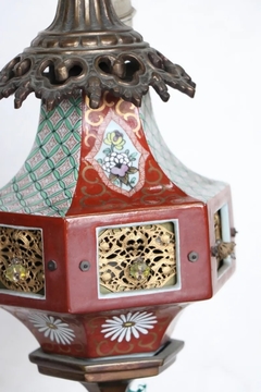 Lámpara Pie Roja Porcelana 4 Luces - tienda online