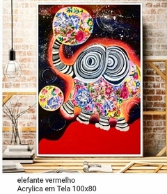 Elefante Vermelho quadro pintado a mão - comprar online