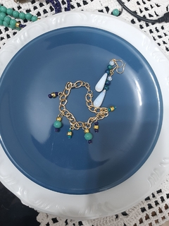 pulseira dourada verde Tiffany e marinho - comprar online