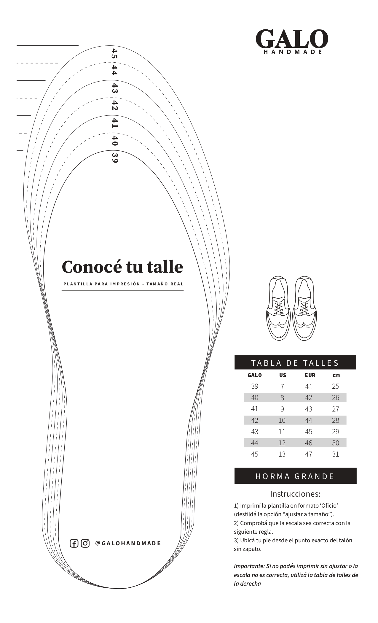 Tienda Online de Galo Handmade - Guía de talles