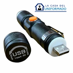 Linterna Led Aluminio Tactica Recargable Usb Con Zoom Chica - comprar online