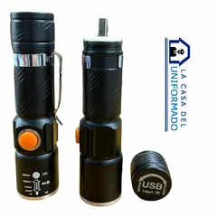 Imagen de Linterna Led Aluminio Tactica Recargable Usb Con Zoom Chica