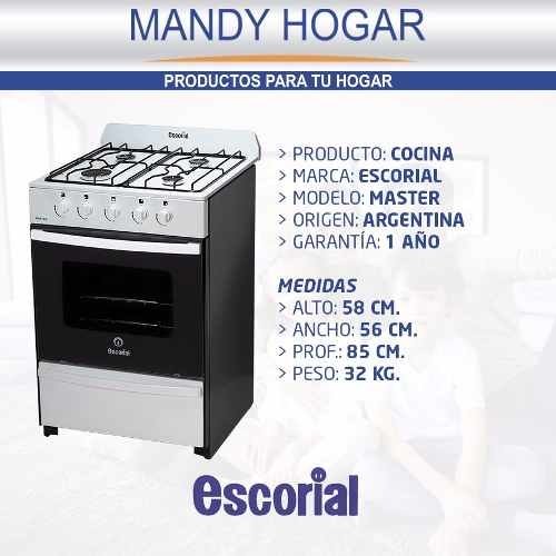 Cocina Escorial Master Blanca Multigas 56cm Loft Hogar