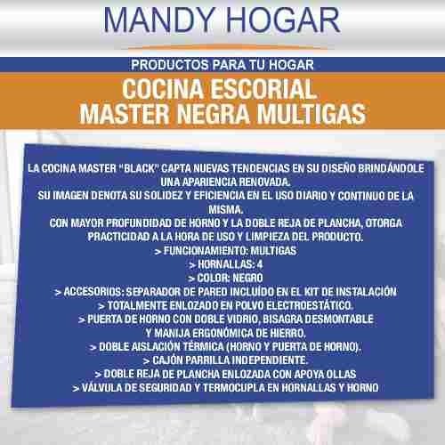 Cocina Escorial Master Negra Multigas 56 Cm LOFT HOGAR