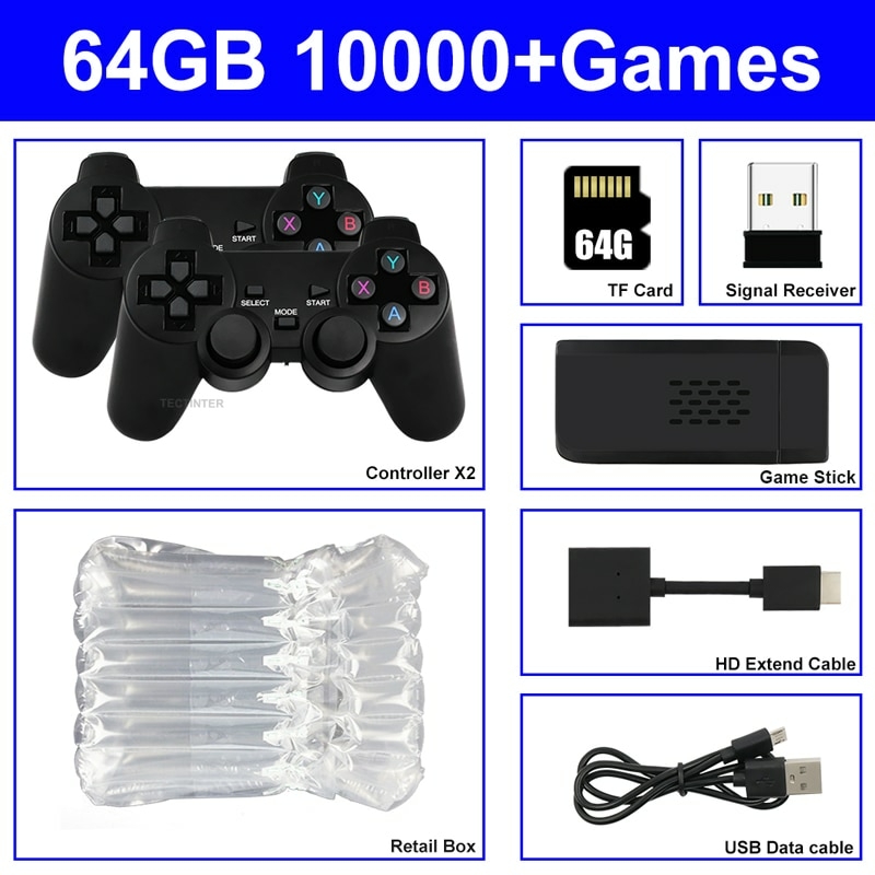 Console de jogos Plug and Play 16G, Consoles de jogos PS1 retrô sem fio 4K  HD Mini TV Game Stick integrado 10888 Classic Games Support PS1 PSP N64 FC  Atari Etc 9