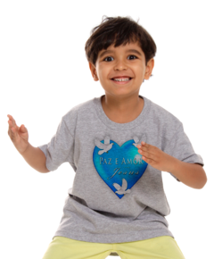 Camiseta Infantil Cinza - Logo Paz e Amor