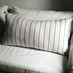 Almohadones de Tussor Rayado Tejido Crudo y Aqua