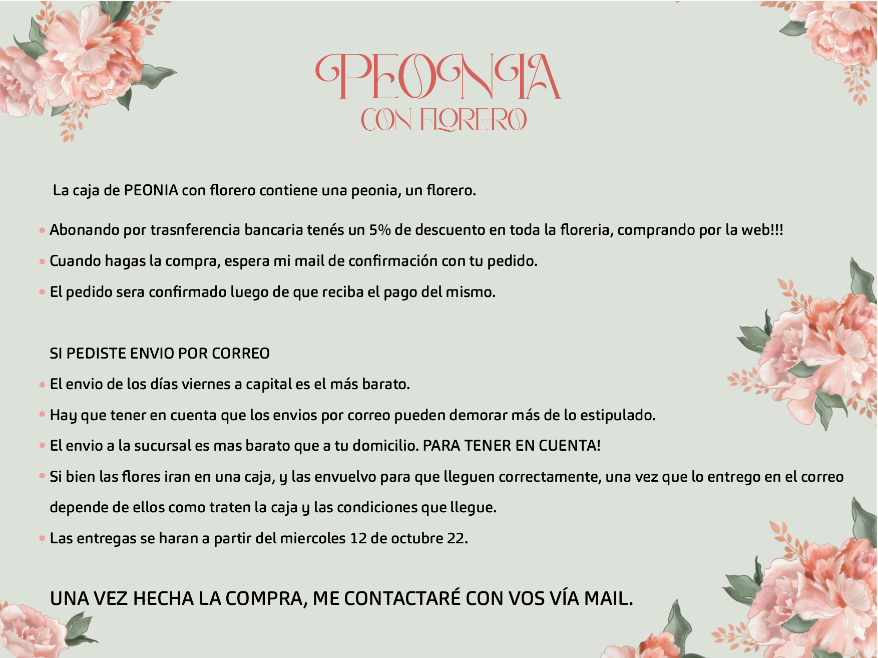 PEONIA CON FLORERO - Comprar en by florecer