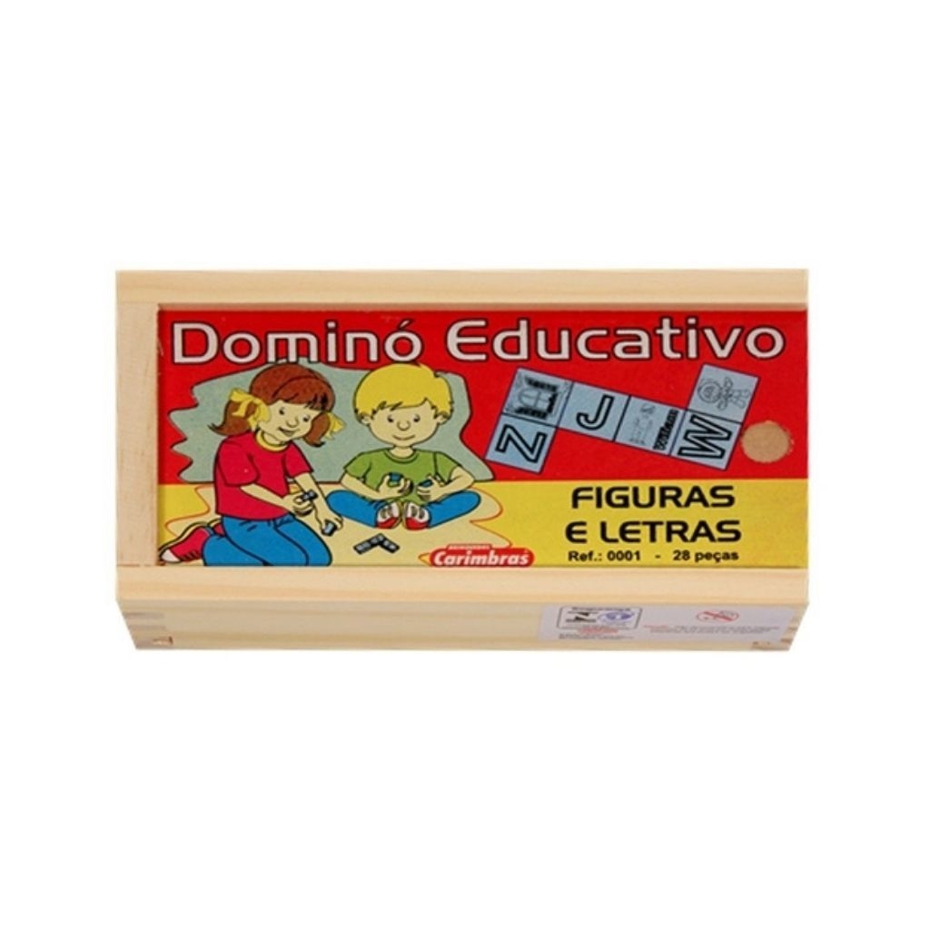 Jogo Educativo em Madeira – Dominó Figuras e Letras 28 Peças