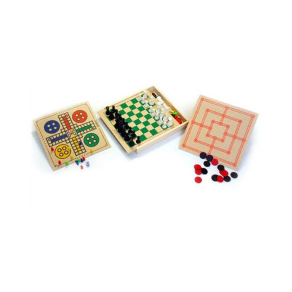 Jogo Tabuleiro 3 Em 1 Ludo Dama Trilha Brinquedo De Madeira